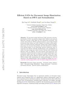 Efficient GANs for Document Image Binarization Based on DWT and
  Normalization
