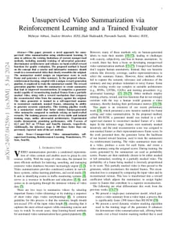 Unsupervised Video Summarization via Reinforcement Learning and a
  Trained Evaluator