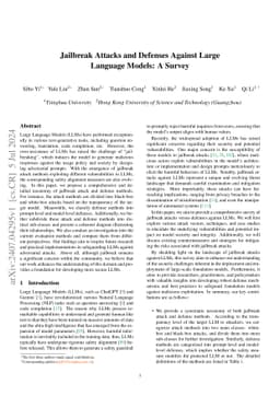 Jailbreak Attacks and Defenses Against Large Language Models: A Survey
