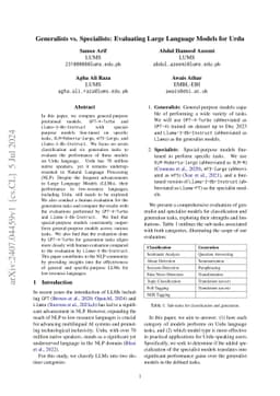 Generalists vs. Specialists: Evaluating Large Language Models for Urdu