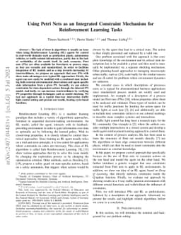 Using Petri Nets as an Integrated Constraint Mechanism for Reinforcement
  Learning Tasks