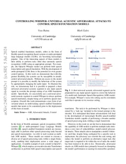 Controlling Whisper: Universal Acoustic Adversarial Attacks to Control
  Speech Foundation Models