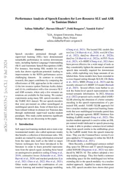 Performance Analysis of Speech Encoders for Low-Resource SLU and ASR in
  Tunisian Dialect