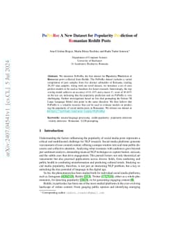 PoPreRo: A New Dataset for Popularity Prediction of Romanian Reddit
  Posts