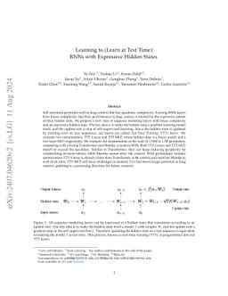 Learning to (Learn at Test Time): RNNs with Expressive Hidden States