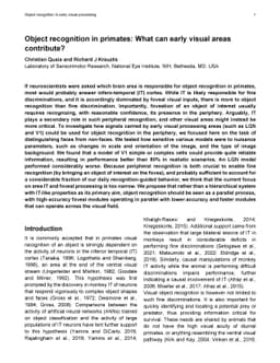 Object recognition in primates: What can early visual areas contribute?
