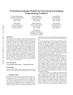 Evaluating Language Models for Generating and Judging Programming
  Feedback