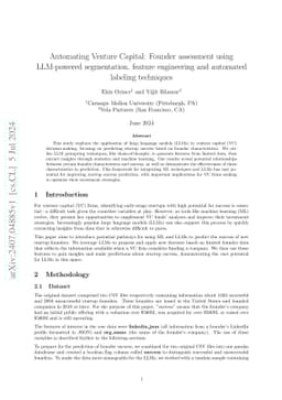 Automating Venture Capital: Founder assessment using LLM-powered
  segmentation, feature engineering and automated labeling techniques