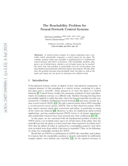 The Reachability Problem for Neural-Network Control Systems