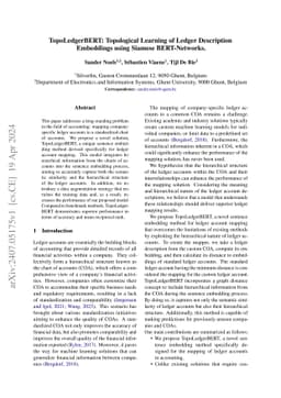 TopoLedgerBERT: Topological Learning of Ledger Description Embeddings
  using Siamese BERT-Networks