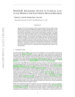 BadCLM: Backdoor Attack in Clinical Language Models for Electronic
  Health Records