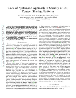 Lack of Systematic Approach to Security of IoT Context Sharing Platforms