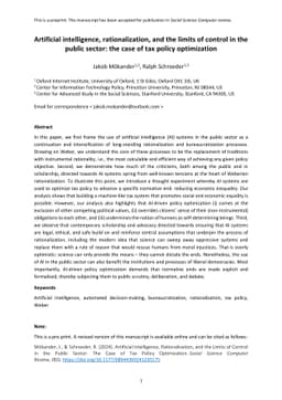 Artificial intelligence, rationalization, and the limits of control in
  the public sector: the case of tax policy optimization