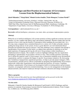 Challenges and Best Practices in Corporate AI Governance:Lessons from
  the Biopharmaceutical Industry