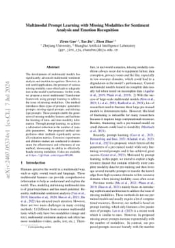 Multimodal Prompt Learning with Missing Modalities for Sentiment
  Analysis and Emotion Recognition