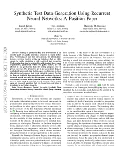 Synthetic Test Data Generation Using Recurrent Neural Networks: A
  Position Paper