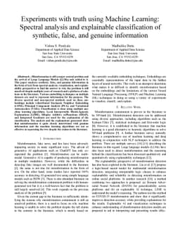 Experiments with truth using Machine Learning: Spectral analysis and
  explainable classification of synthetic, false, and genuine information