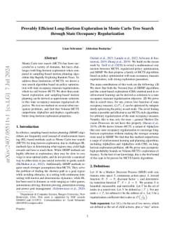 Provably Efficient Long-Horizon Exploration in Monte Carlo Tree Search
  through State Occupancy Regularization