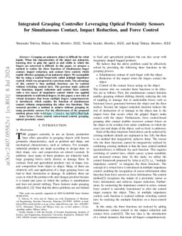 Integrated Grasping Controller Leveraging Optical Proximity Sensors for
  Simultaneous Contact, Impact Reduction, and Force Control