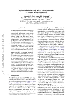 Open-world Multi-label Text Classification with Extremely Weak
  Supervision