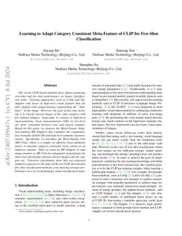 Learning to Adapt Category Consistent Meta-Feature of CLIP for Few-Shot
  Classification