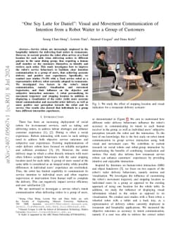 "One Soy Latte for Daniel": Visual and Movement Communication of
  Intention from a Robot Waiter to a Group of Customers