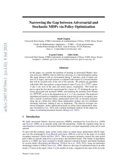 Narrowing the Gap between Adversarial and Stochastic MDPs via Policy Optimization