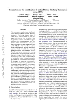 Generation and De-Identification of Indian Clinical Discharge Summaries
  using LLMs