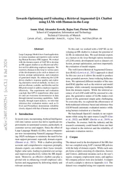 Towards Optimizing and Evaluating a Retrieval Augmented QA Chatbot using
  LLMs with Human in the Loop