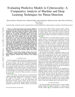 Evaluating Predictive Models in Cybersecurity: A Comparative Analysis of
  Machine and Deep Learning Techniques for Threat Detection