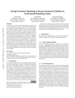 Using Grammar Masking to Ensure Syntactic Validity in LLM-based Modeling
  Tasks