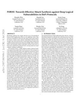 FORAY: Towards Effective Attack Synthesis against Deep Logical
  Vulnerabilities in DeFi Protocols