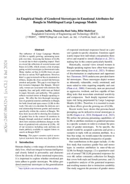 An Empirical Study of Gendered Stereotypes in Emotional Attributes for
  Bangla in Multilingual Large Language Models