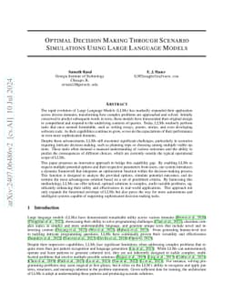 Optimal Decision Making Through Scenario Simulations Using Large
  Language Models