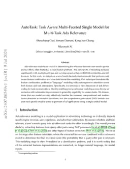 AutoTask: Task Aware Multi-Faceted Single Model for Multi-Task Ads
  Relevance