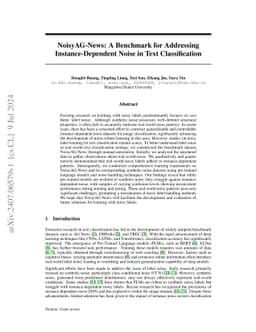 NoisyAG-News: A Benchmark for Addressing Instance-Dependent Noise in
  Text Classification