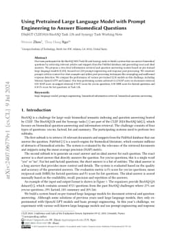 Using Pretrained Large Language Model with Prompt Engineering to Answer
  Biomedical Questions