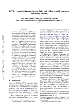 PEER: Expertizing Domain-Specific Tasks with a Multi-Agent Framework and
  Tuning Methods
