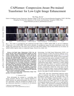 CAPformer: Compression-Aware Pre-trained Transformer for Low-Light Image
  Enhancement