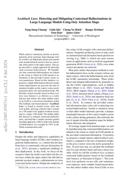 Lookback Lens: Detecting and Mitigating Contextual Hallucinations in
  Large Language Models Using Only Attention Maps