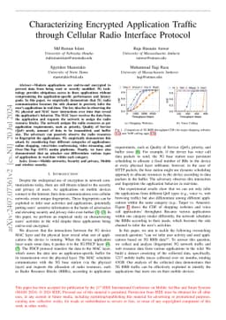 Characterizing Encrypted Application Traffic through Cellular Radio
  Interface Protocol
