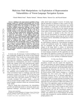 Malicious Path Manipulations via Exploitation of Representation
  Vulnerabilities of Vision-Language Navigation Systems