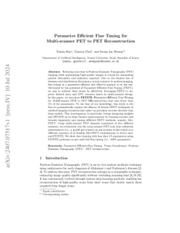 Parameter Efficient Fine Tuning for Multi-scanner PET to PET
  Reconstruction