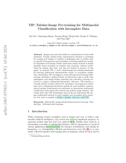 TIP: Tabular-Image Pre-training for Multimodal Classification with
  Incomplete Data