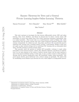 Ramsey Theorems for Trees and a General 'Private Learning Implies Online
  Learning' Theorem