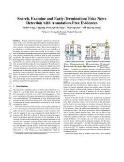 Search, Examine and Early-Termination: Fake News Detection with
  Annotation-Free Evidences