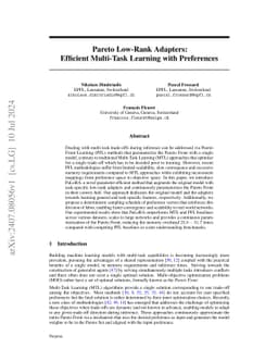 Pareto Low-Rank Adapters: Efficient Multi-Task Learning with Preferences
