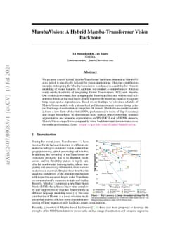 MambaVision: A Hybrid Mamba-Transformer Vision Backbone