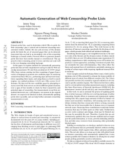 Automatic Generation of Web Censorship Probe Lists
