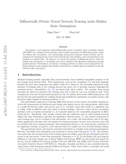 Differentially Private Neural Network Training under Hidden State
  Assumption